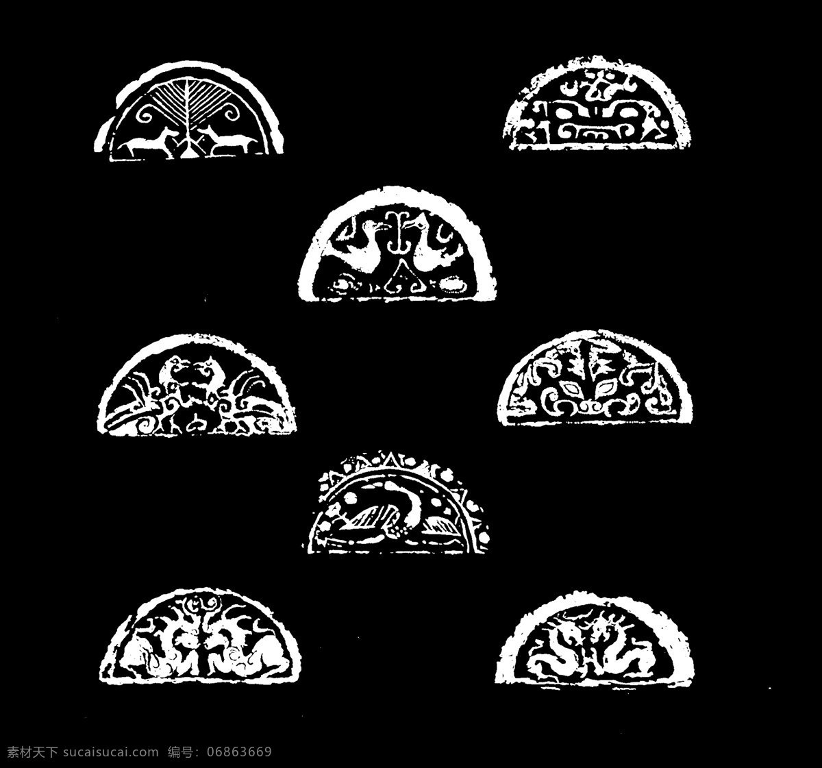 經(jīng)典紋樣 磚瓦石刻紋樣 紋樣 傳統(tǒng)紋飾 裝飾圖案 傳統(tǒng)文化 磚瓦 石刻 半圓 瓦當(dāng) 分層 源文件