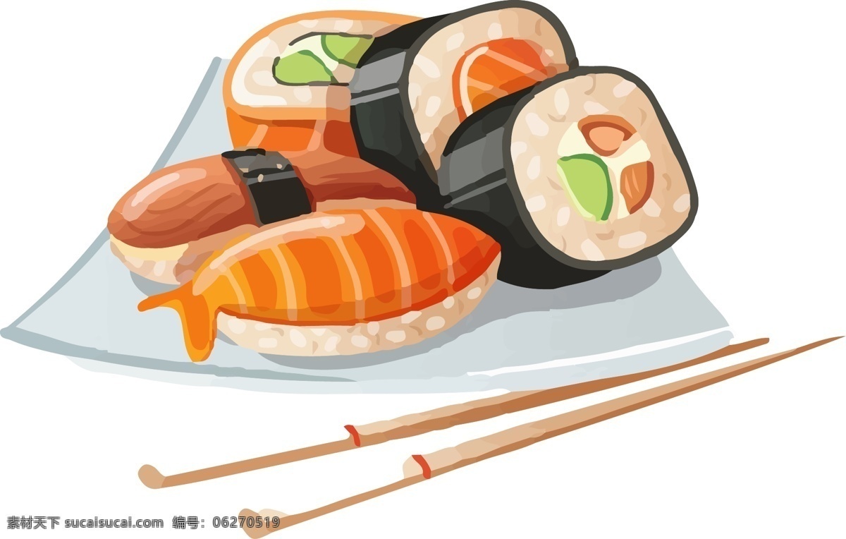 原创 手绘 精选 三文鱼 寿司 美食 吃饭 食材 饿