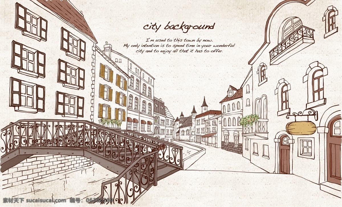 手绘 城镇 街景 插画 分层素材 可爱插画 线条城市 psd格 psd源文件
