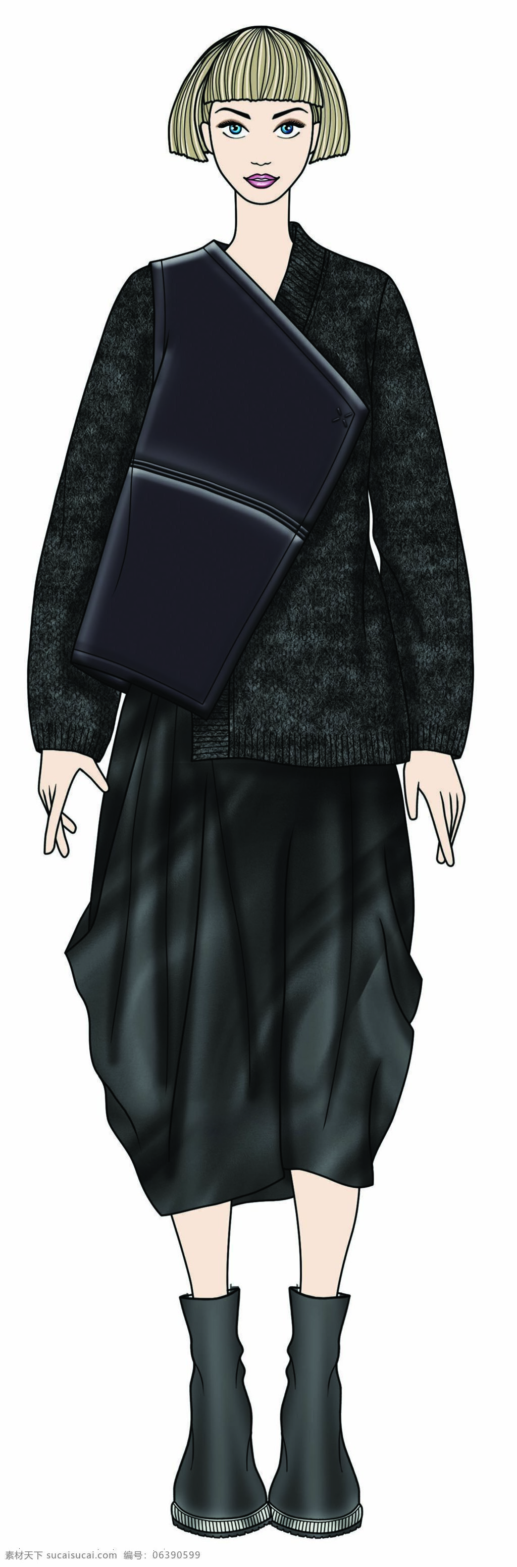 個性 深色 短款 上衣 女裝 服裝 效果圖 服裝效果圖