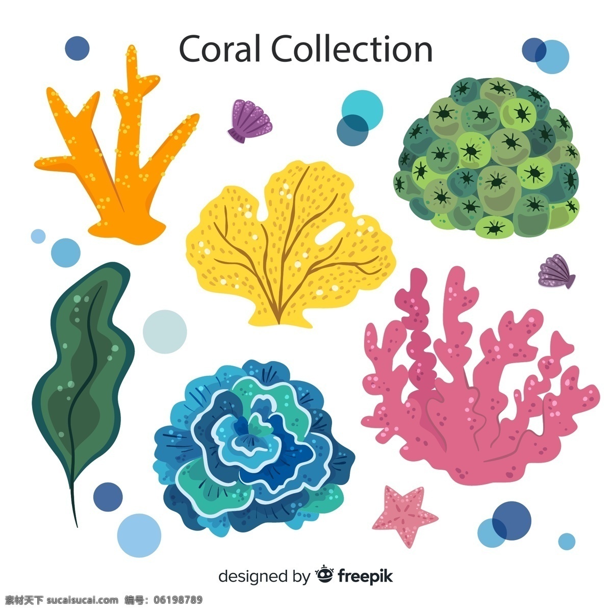 款 卡通 珊瑚 海草 贝壳 气泡 矢量 高清图片