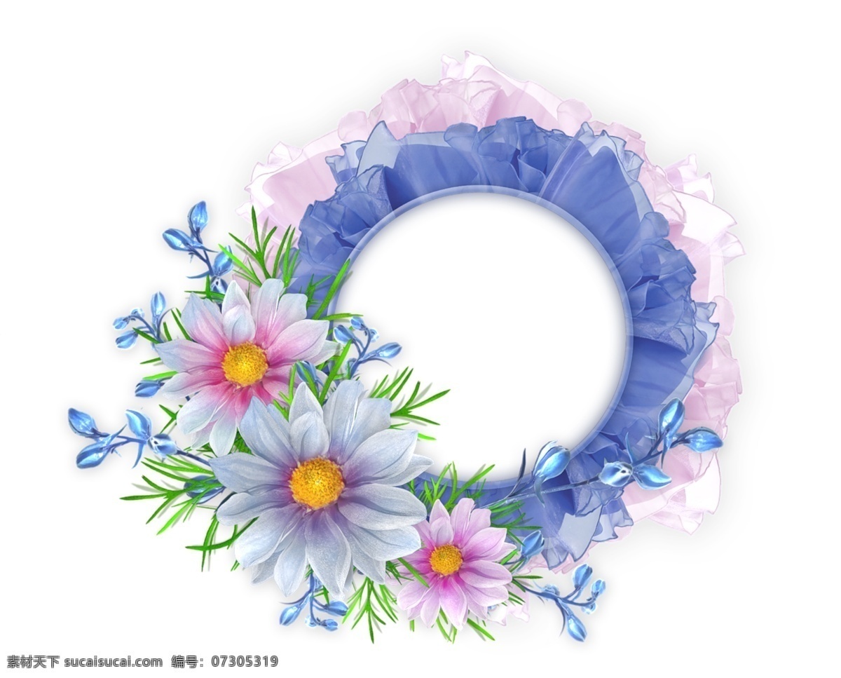 淡雅 鲜花 圆形 边框 免 抠 透明 花边 装饰 图形 花卉花边图形 花卉边框素材 花卉镜框素材 花卉相框