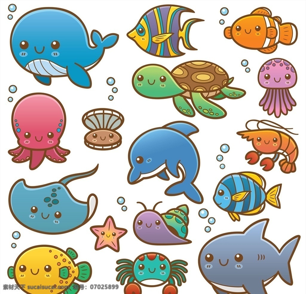 矢量 卡通 海洋 动物图片 海洋动物 章鱼 鲸鱼 海龟 高清图片