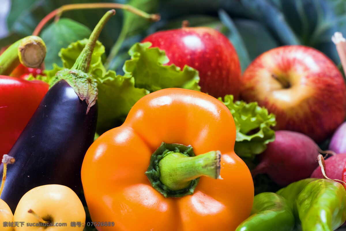 蔬果图片 蔬果 食物 新鲜 健康 膳食 营养 蔬菜 水果 灯笼椒 番茄 茄子 苹果 生菜 cc0 公共领域 大图 餐饮美食 食物原料