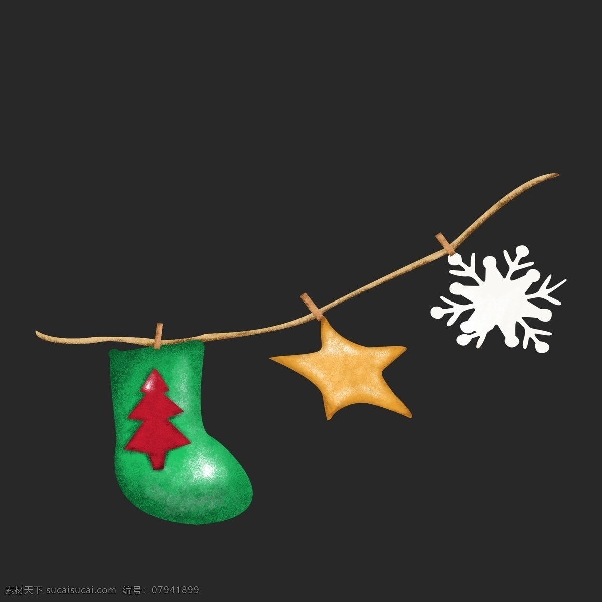 圣诞节 挂件 挂饰 装饰 节日 气氛 装扮 手绘 写实 喜庆 欢乐 开心 美好 冬季 圣诞袜 星星