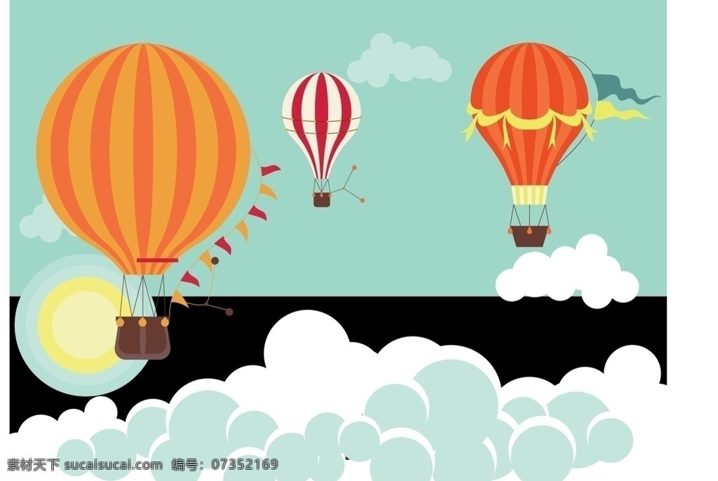 热气球图片 热气球 云彩 太阳 天空 广告 矢量 创意