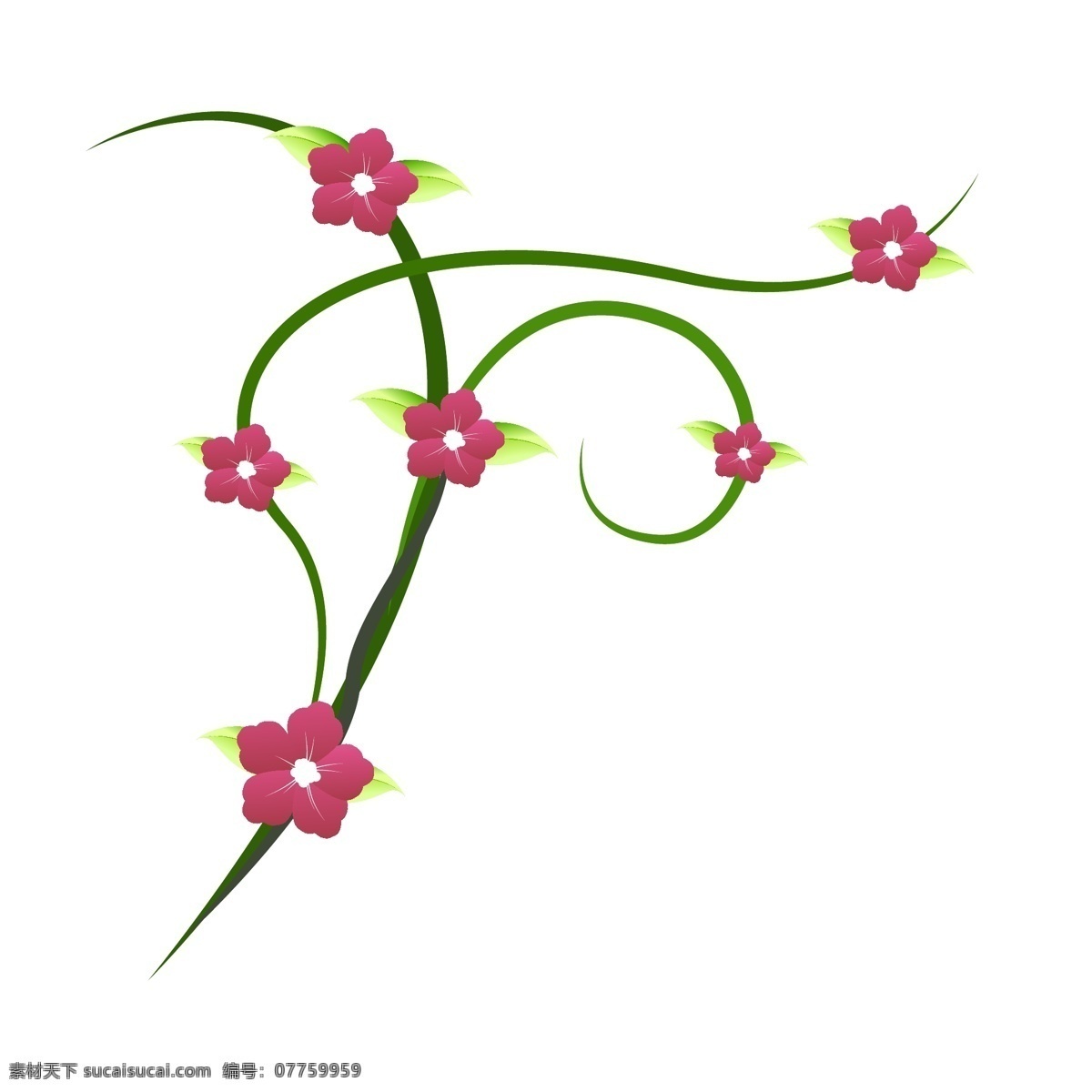红色 花瓣 植物 花 藤 绿色花藤 绿色植物 红色花瓣 盛开的花瓣 分支的花藤 绿色叶子 卡通插画 精美设计
