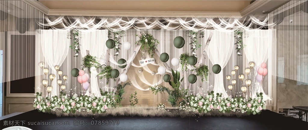 白 绿色 纱 幔 效果图 白色 纱幔 婚礼 背景