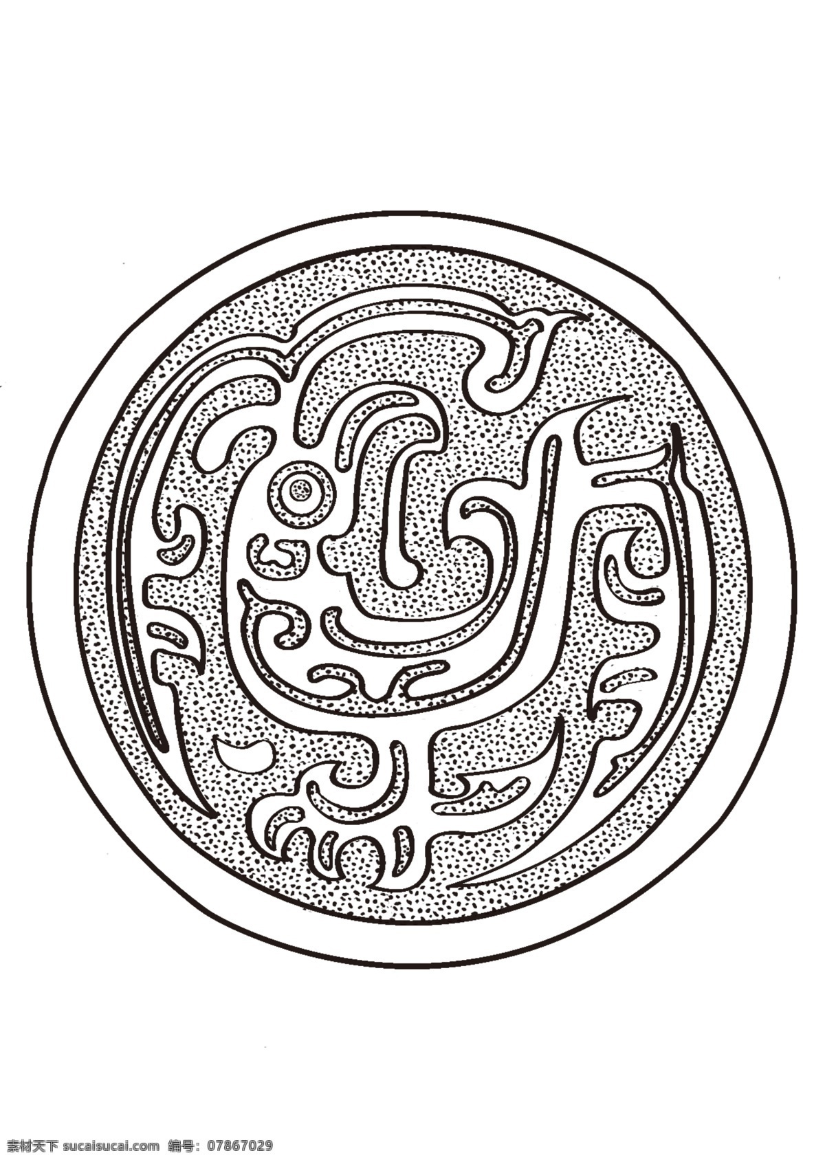 瓦當(dāng)圖騰圖案 瓦當(dāng) 圖騰 圖案 線條 黑背 白色