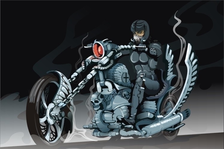 超酷摩托车手 超酷摩托车 机车 车手 机械 幽灵 鬼人 害怕 另类 交通工具 现代科技 矢量