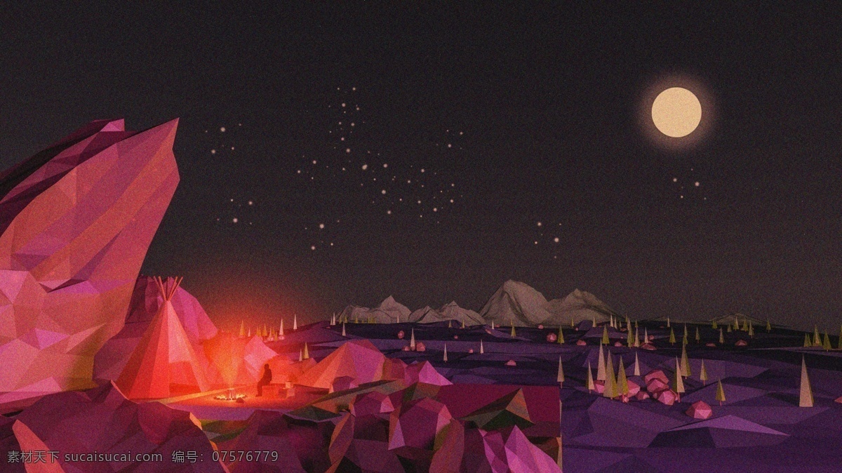 c4d 月亮 夜晚 星星 帳篷 立體 插畫 背景 小清新 森林 孤獨(dú) 配圖 旅人 皓月當(dāng)空 山峰