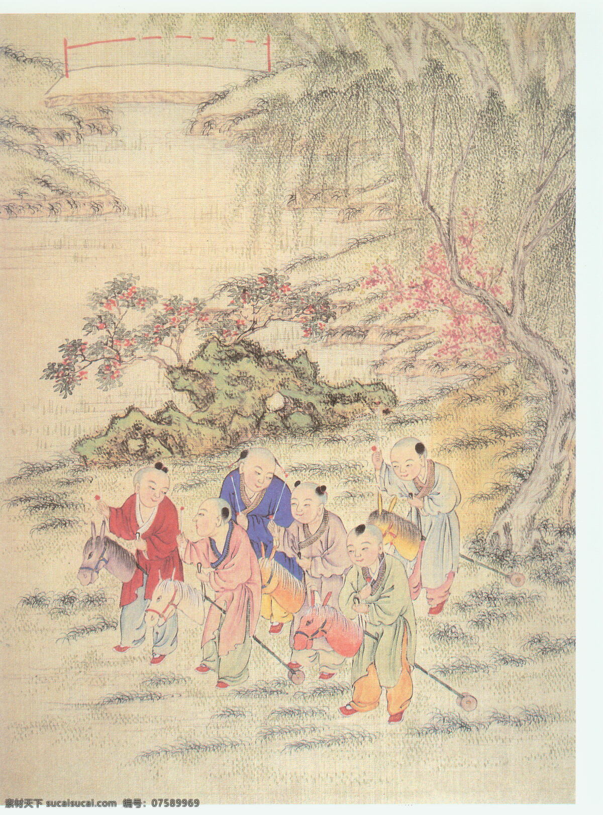 百子團(tuán)圓圖 清 焦秉貞 柳樹 古畫 古代繪畫 國畫 中國古畫 書畫 中國文化 國寶 山水畫 詩畫 中國古代繪畫 繪畫書法 文化藝術(shù)