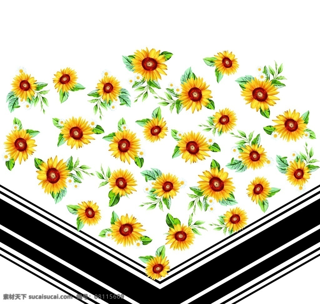 向日葵图片 手绘花 定位印 向日葵 裙子 植物 黄花绿叶 分层