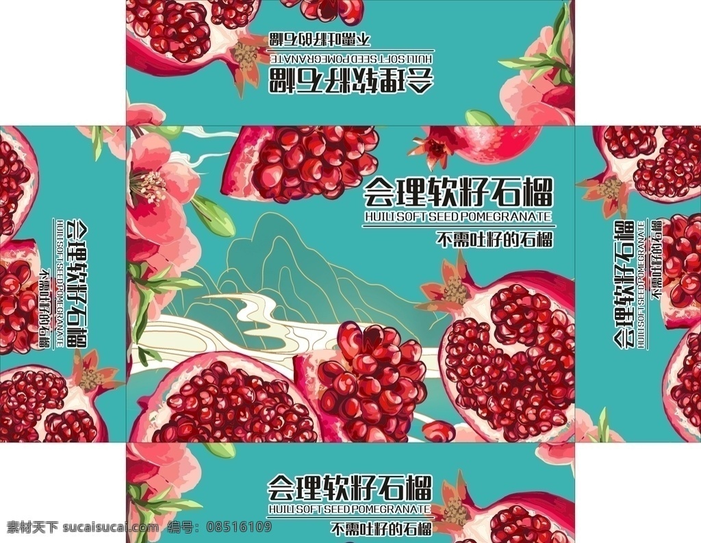 軟 籽 石榴 包裝 展開 圖 軟籽石榴 會(huì)理石榴 突尼斯石榴 石榴包裝 禮盒 盒子 紙箱 矢量 手繪 繪畫 插畫 素描 紅石榴 包裝設(shè)計(jì)