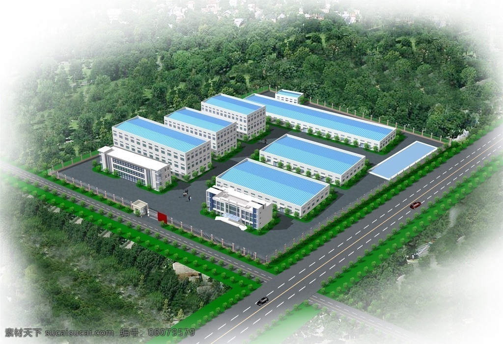 廠房效果圖 建筑 樓房 樹木 樹叢 綠化布置圖 廠房綠化圖 景觀設(shè)計 環(huán)境設(shè)計 源文件