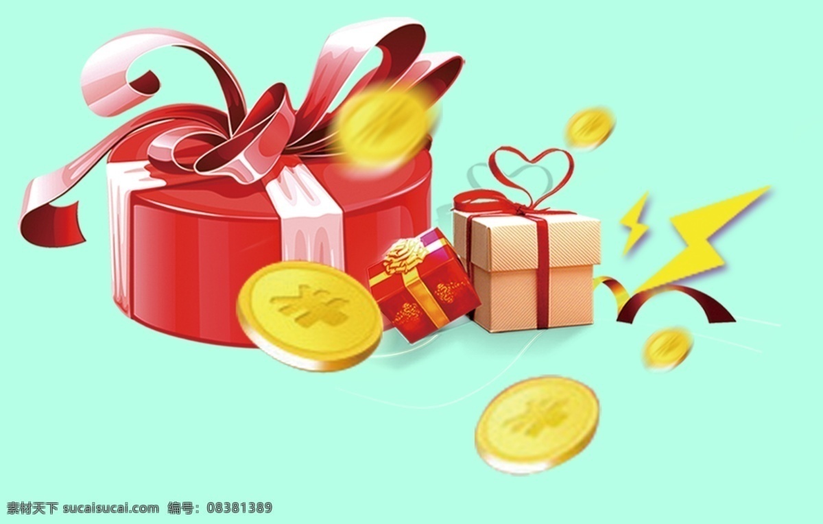 红色 礼物 盒 金币 装饰 红色礼物盒 礼物盒 彩带 矢量图