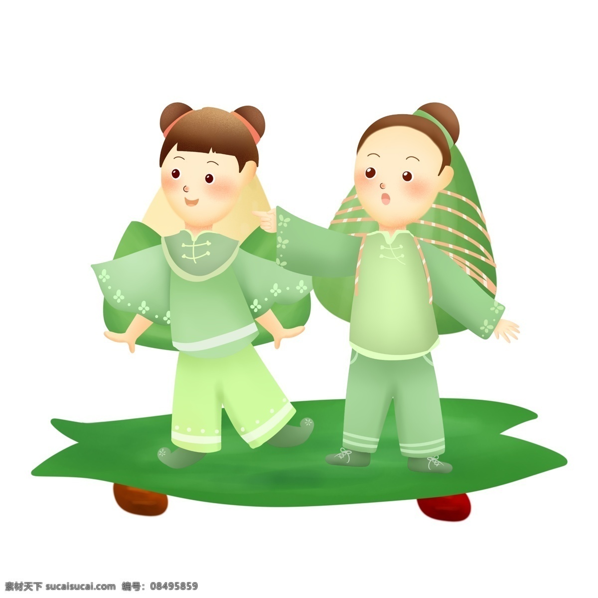 端午節(jié) 背 粽子 孩童 粽葉 古裝