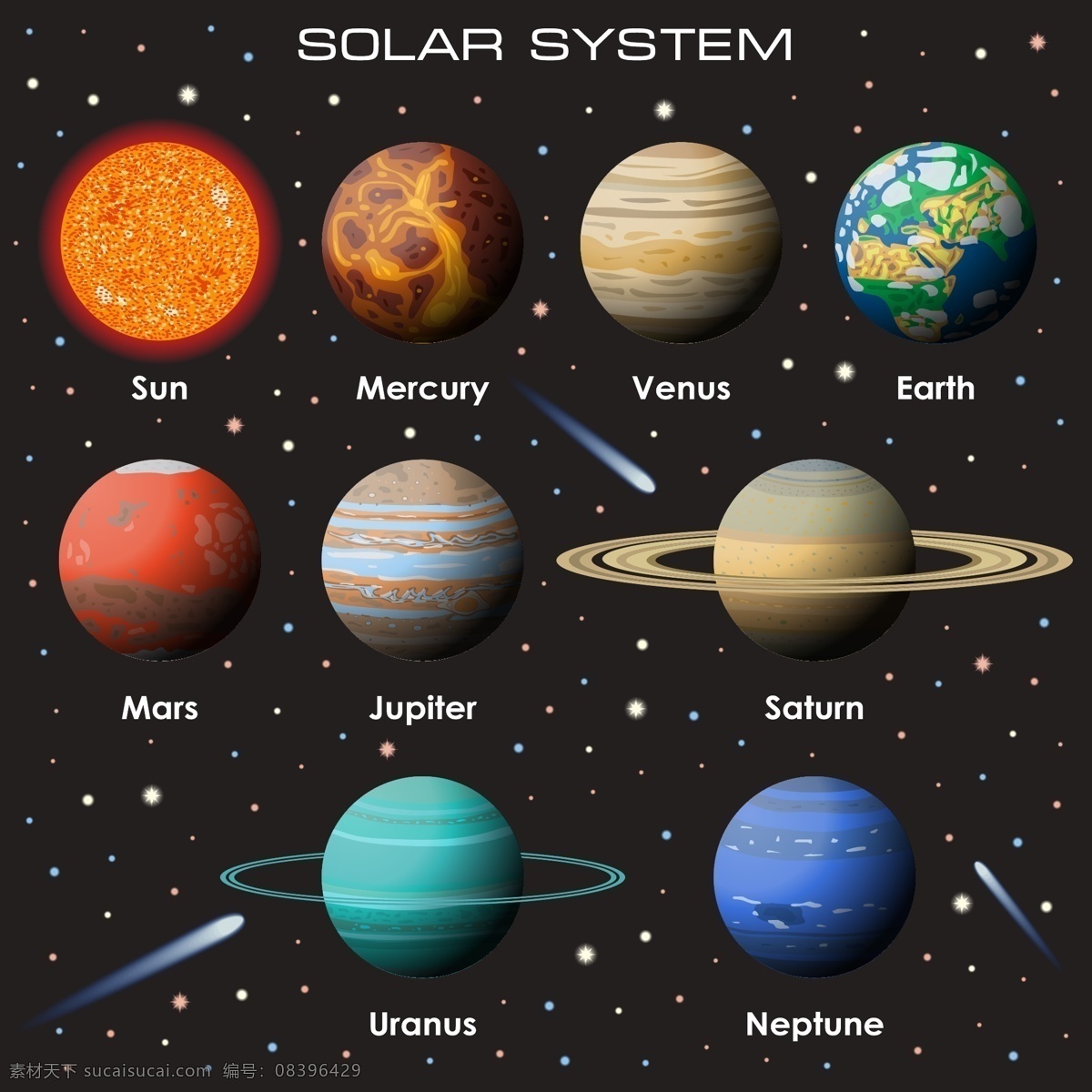 太阳系 行星 主题 矢量素材 矢量图 设计素材 天文 地理 太空 矢量 高清图片