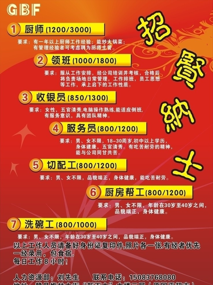 巨人 西式 快餐 招賢納士 招聘 巨人西式快餐 gbf 廚師 領(lǐng)班 收銀員 服務(wù)員 紅色背景 廣告設(shè)計矢量 矢量