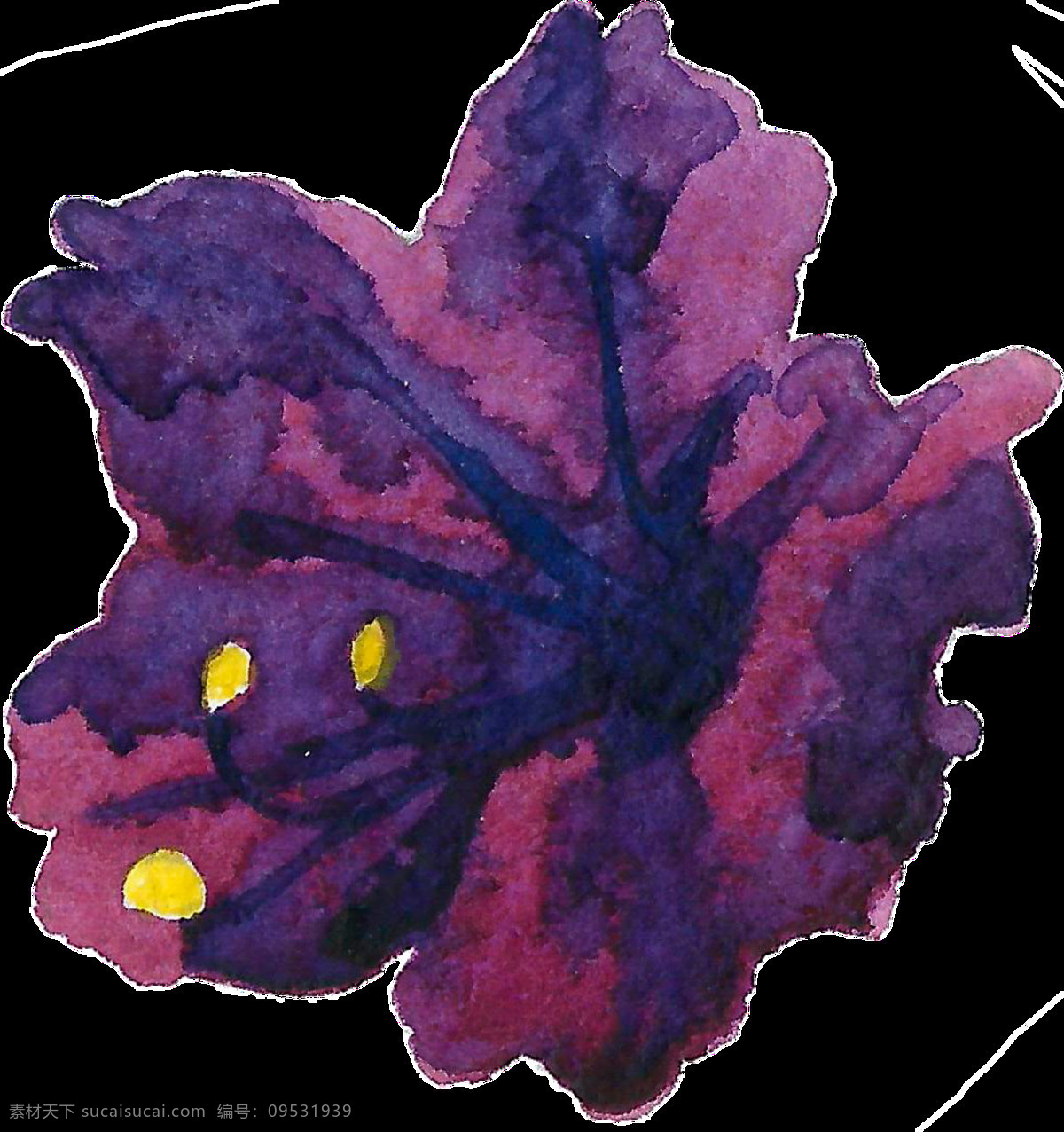 手绘 复古 典雅 紫色 花卉 透明 黄色 免扣素材 深紫色 水彩 透明素材 渲染 装饰图案
