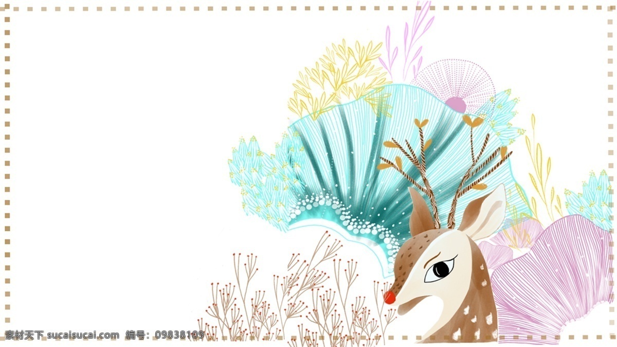 手繪 線條 畫 小鹿 植物 主題 邊框 卡通 精美 插畫 海報(bào)插畫 廣告插畫 小清新 簡約風(fēng) 裝飾圖 線條畫