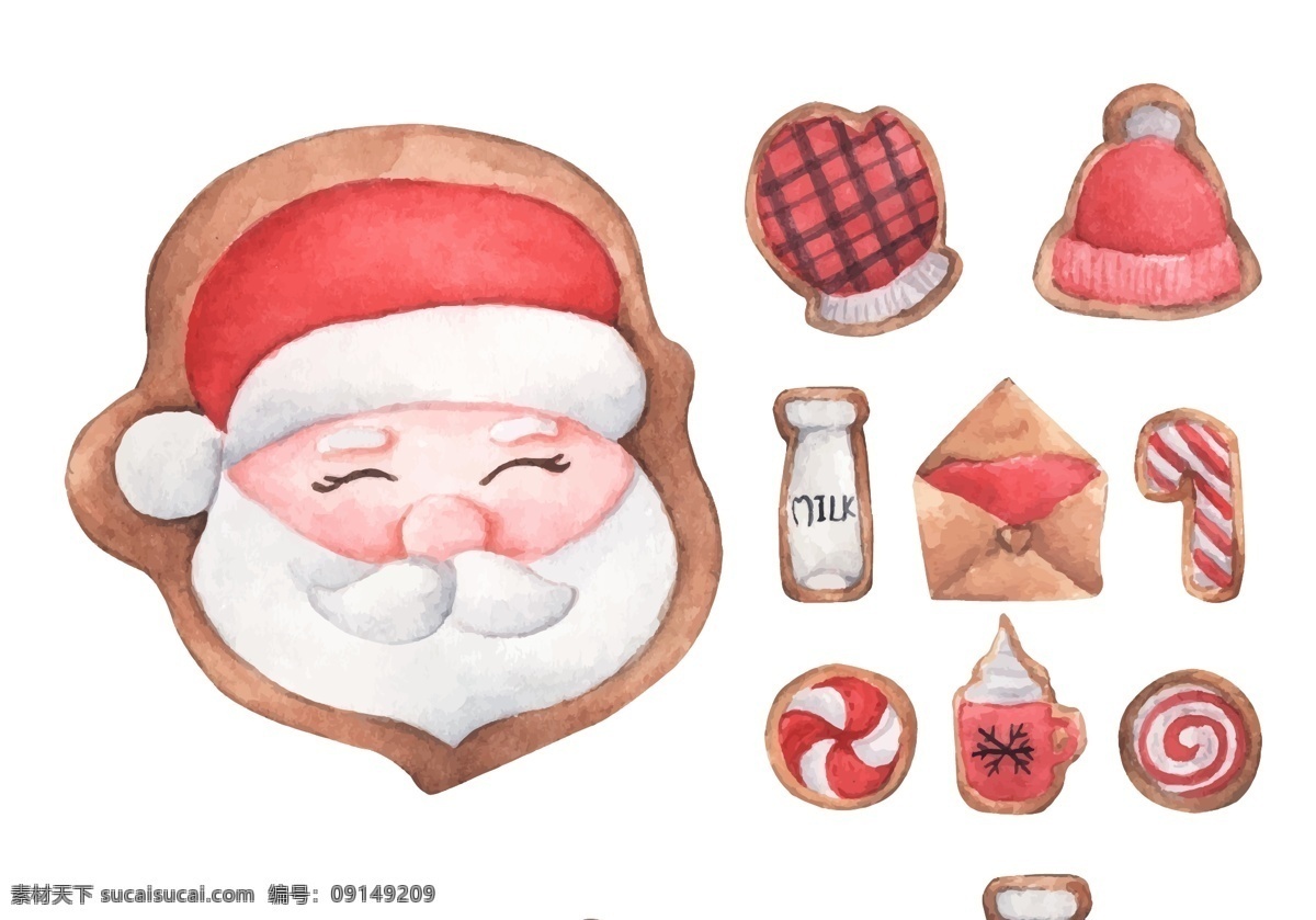 圣誕老人 馴鹿 水彩 創(chuàng)意 矢量 圣誕老人馴鹿 棒棒堂 信封 手套 圣誕帽 圣誕節(jié)