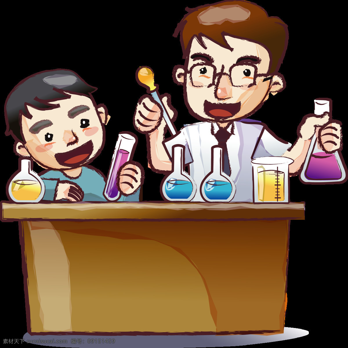 老師 學生 做 化學實驗 科學 做實驗 化學 實驗設備 器材 插畫 png透明 背景 免扣素材 化學實驗器材