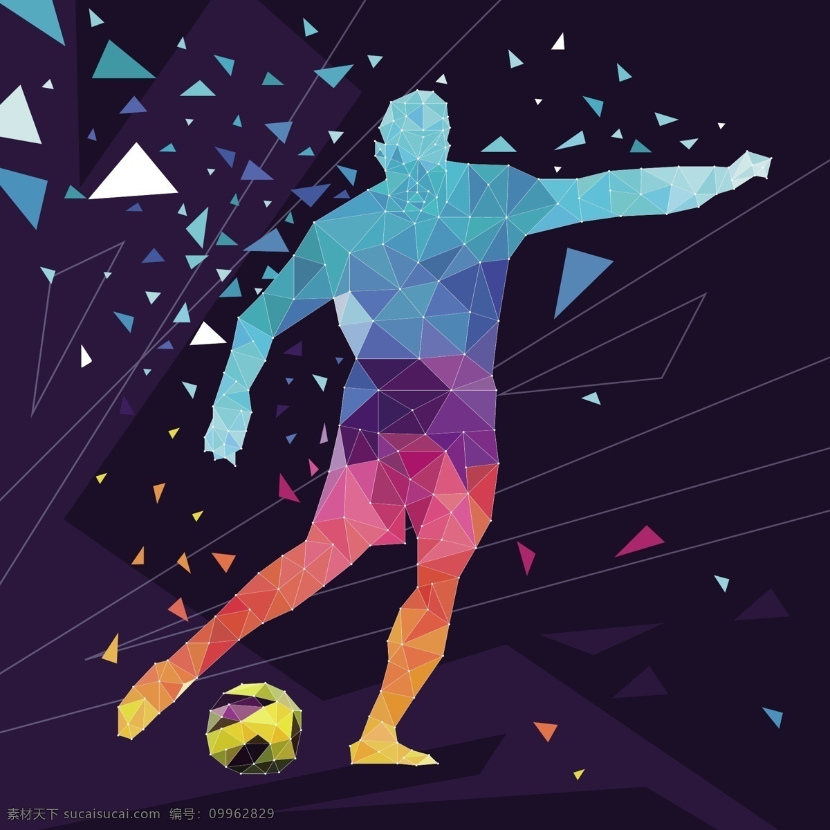 抽象 风格 足球 运动员 背景 世界杯 矢量素材 卡通 彩色 三角形 俄罗斯 欧洲杯 比赛 体育 竞赛