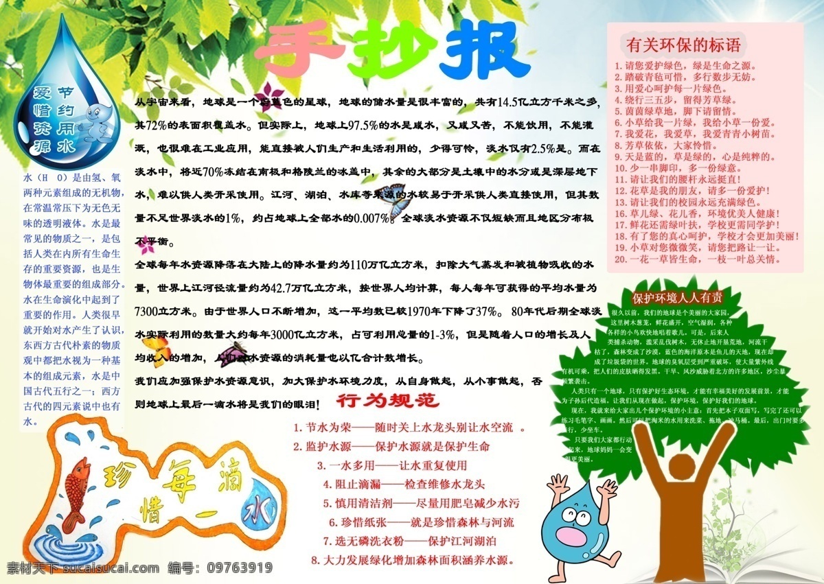 環(huán)保手抄報(bào) 節(jié)約手抄報(bào) 節(jié)約用水 珍惜水資源 水滴 白色