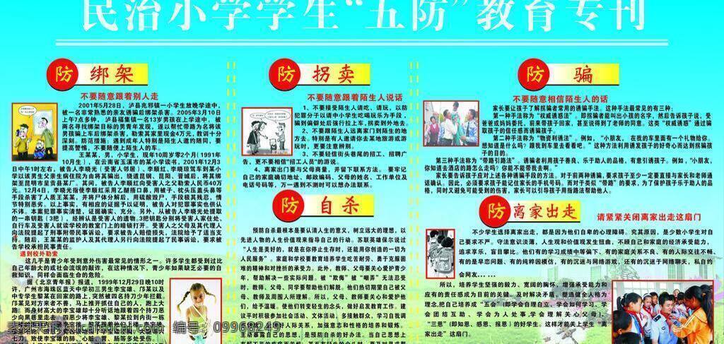 小學(xué)生 安全 教育 展板模板 五防 防綁架 防拐賣 防自殺 防騙 防離家出走 矢量 其他展板設(shè)計(jì)