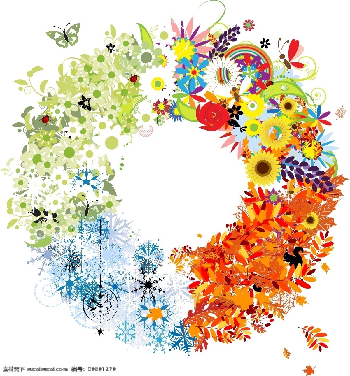 四季 夢幻 花紋 花朵 矢量邊框花紋 矢量花紋素材 矢量圖庫 花紋花邊