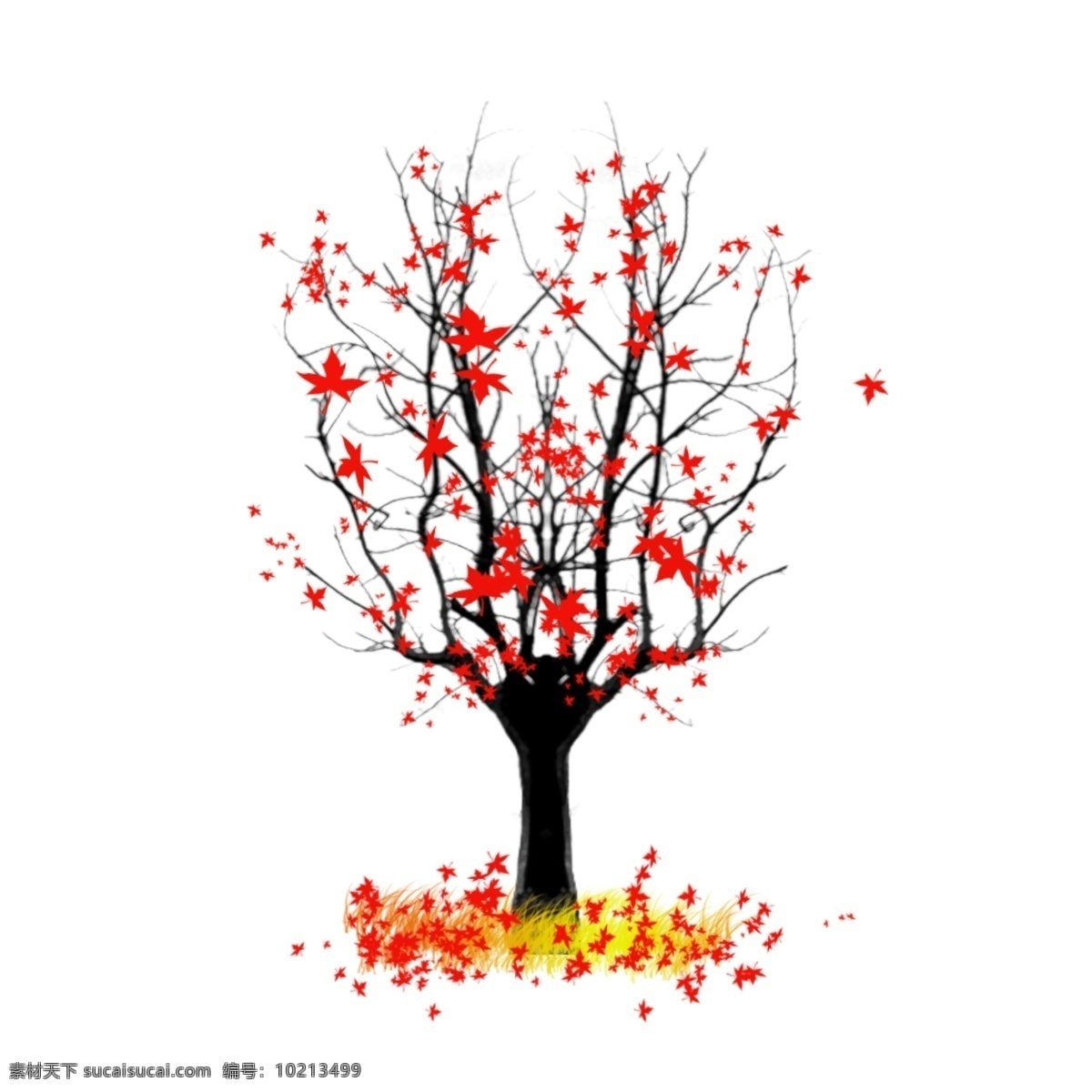 手绘 简约 意境 秋天 唯美 落叶 枯 树木 免 扣 剪影 植物 红色叶子