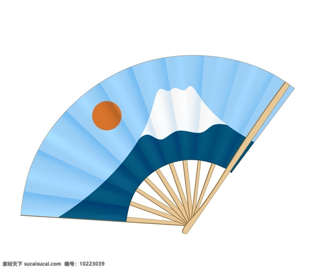 唯美 富士山 折扇 插图 富士山折扇 蓝色折扇 日本折扇 唯美折扇 太阳 火山