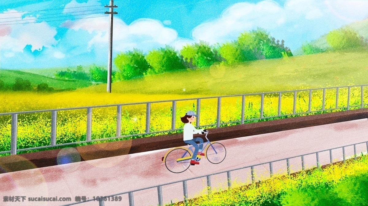 唯美 小 清新 夏日 旅游 觀賞 插畫 春 春季 春色 春天 春韻 風(fēng)景 湖邊 郊游 旅行 旅行插畫 騎自行車 公眾號配圖