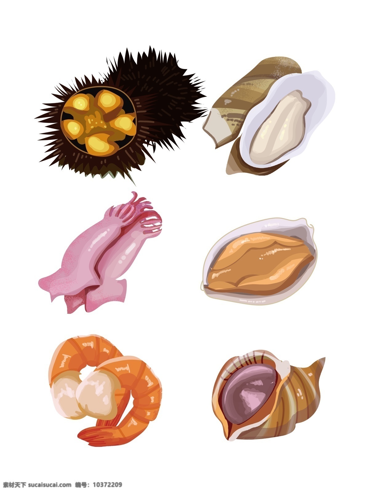 美味 海鲜 食物 食 材 手绘 卡通 合集 食材 食品 海洋 生物 插画 插图 元素 装饰图案