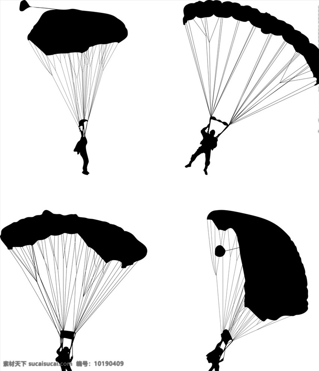 滑翔伞 降落伞 侧影 跳伞 穿跳伞跳伞员 运动 运动员 卡通设计