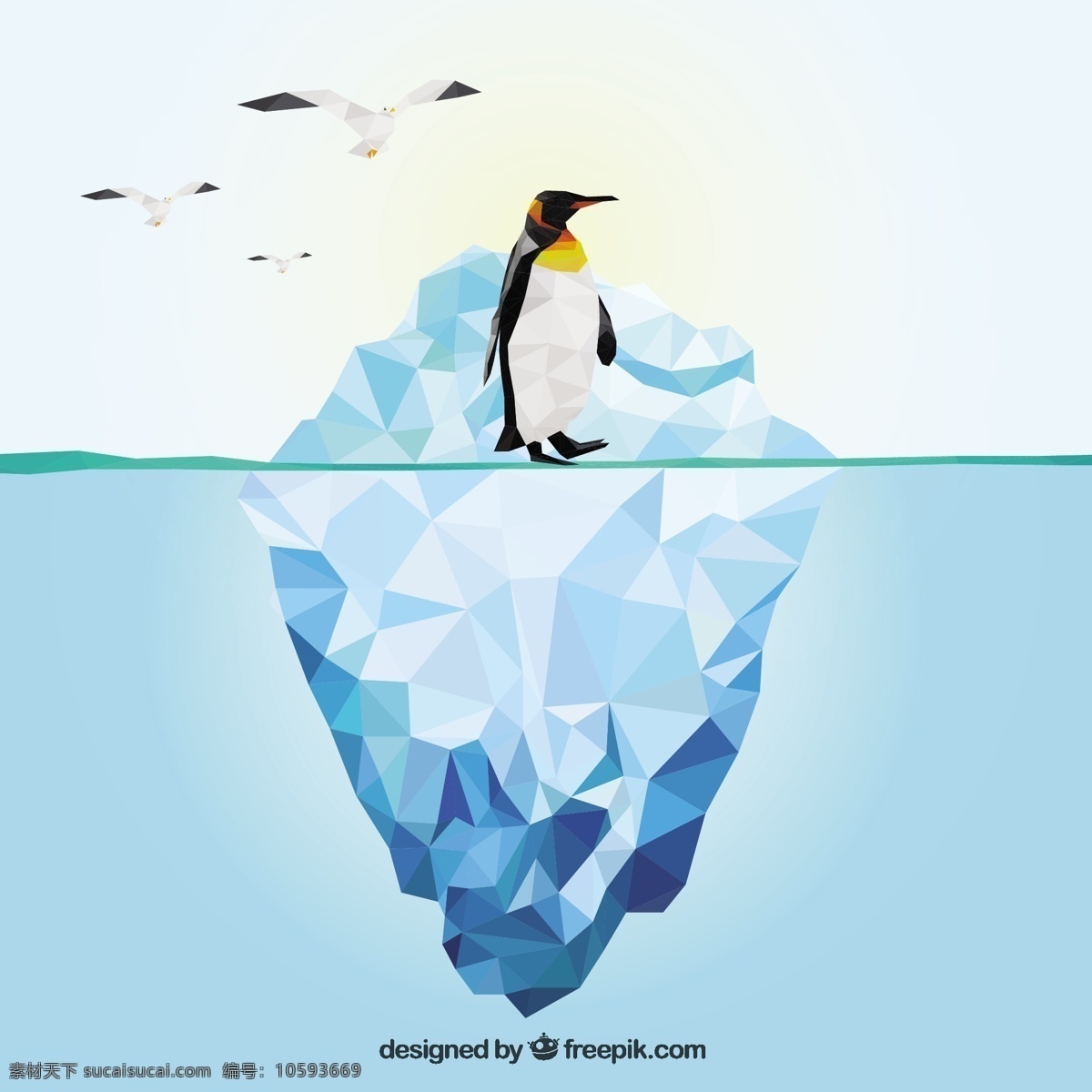 多邊形 冰山 企鵝 水 幾何 鳥(niǎo) 自然 動(dòng)物 冰 冷凍 低聚 浮 白色