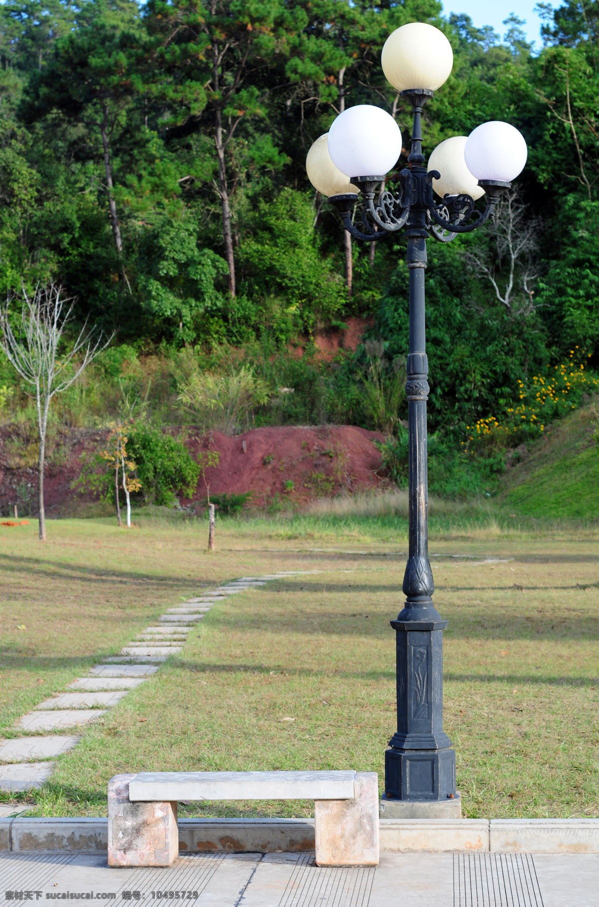 公园路灯 公园 路灯 椅子 田园风光 自然景观