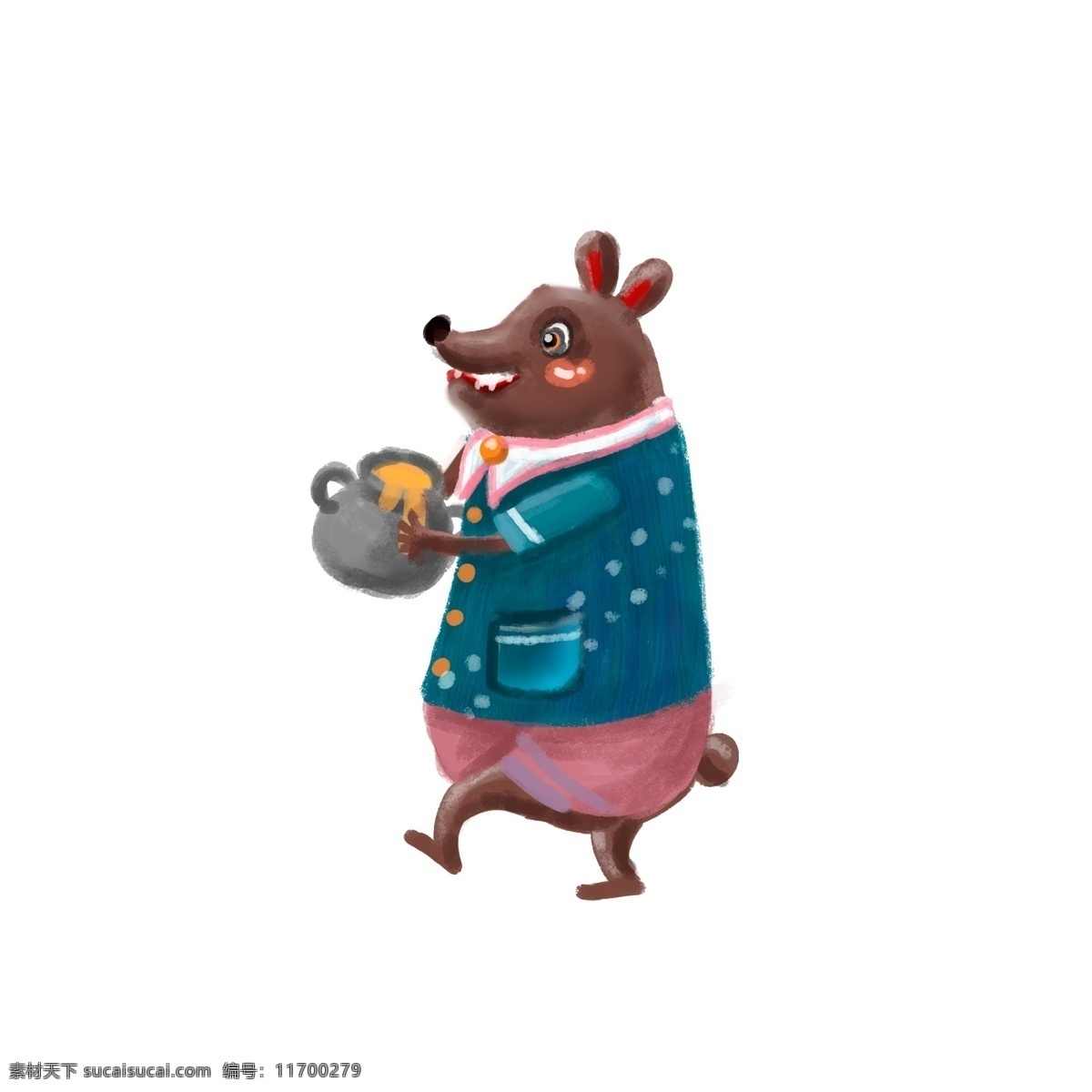 卡通 創(chuàng)意 一個(gè) 鍋 流口水 熊 手繪 人物 動(dòng)物 萌寵 插畫(huà)