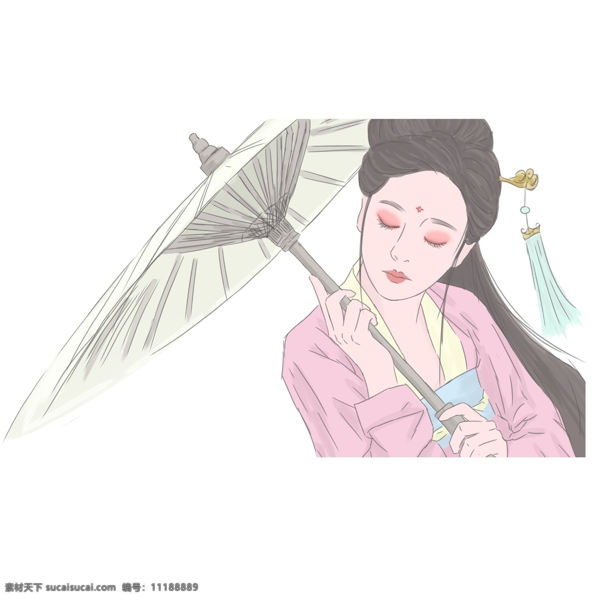 撐傘 古裝 女子 卡通 元素 唯美 古代 古典 美女 油紙傘 優(yōu)雅
