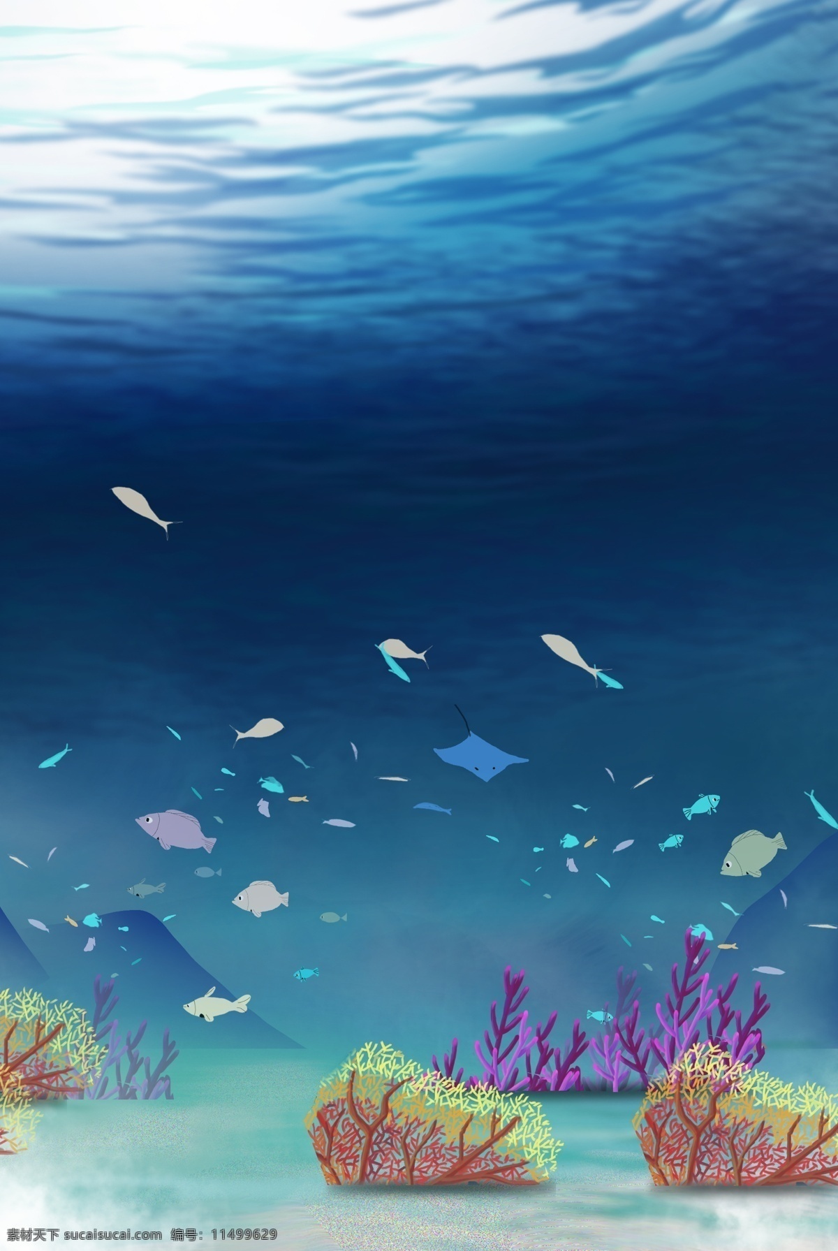 海洋世界 蓝色 珊瑚 分层 banner 卡通 夏天 海底 鱼 气泡 创意合成