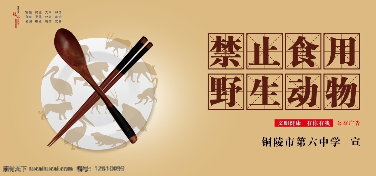 禁止 食用 野生动物 禁止食用 学校 筷子勺子 公益