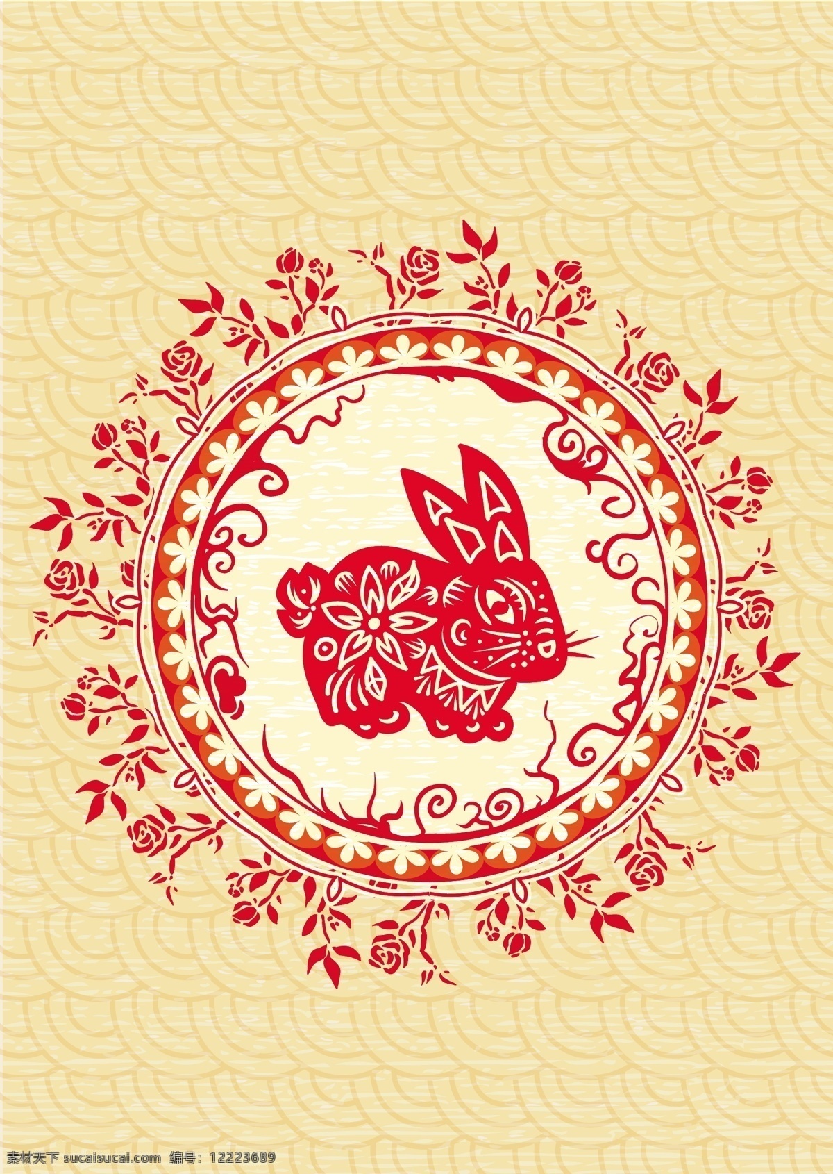 剪紙藝術(shù) 十二生肖 兔 矢量 剪紙 紅色 矢量素材 設(shè)計(jì)素材