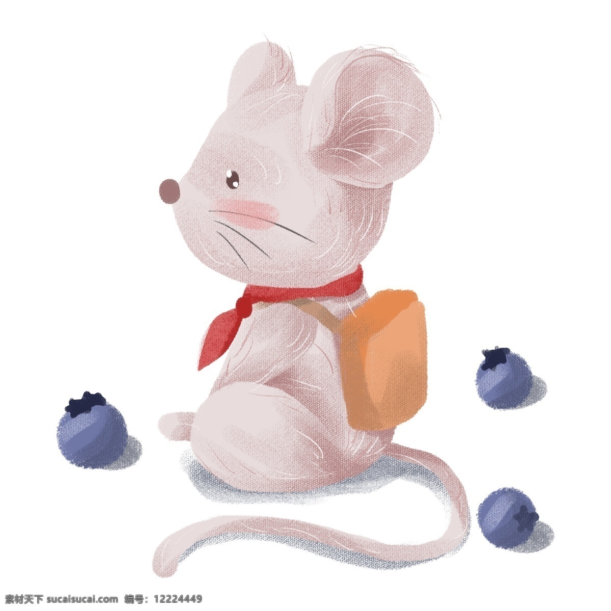 手绘 可爱 卡通 动物 老鼠 背书 包带 红领巾 蓝莓 拟人 背书包 带红领巾 仓鼠
