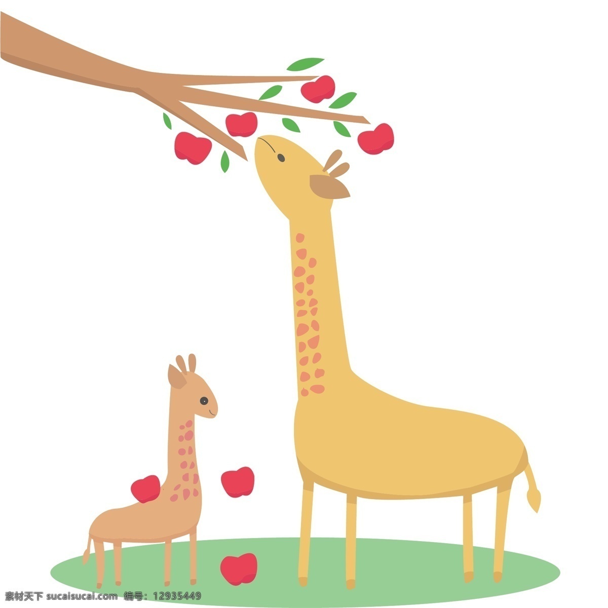 小 清新 动物 长颈鹿 妈妈 小鹿 小清新 孩子 母亲节