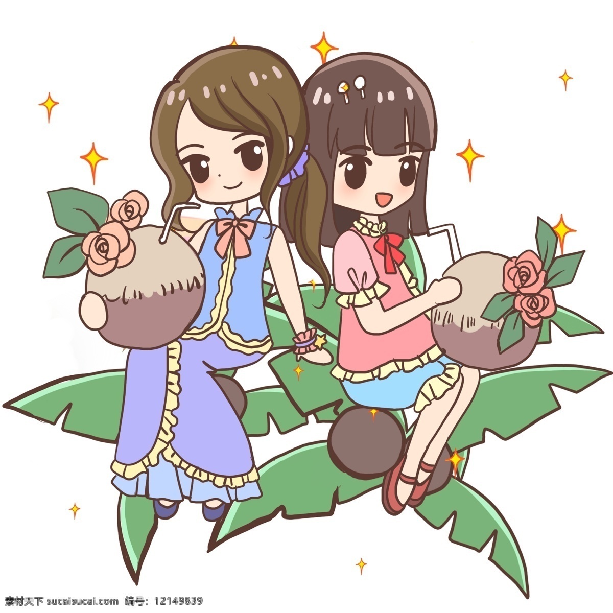 夏日 朋友 享受 椰子汁 夏天 夏季 嬉戲 椰子樹(shù) 椰子 好喝 女孩子 美味 涼爽 裙子 降暑 玩耍 童趣 避暑 降溫