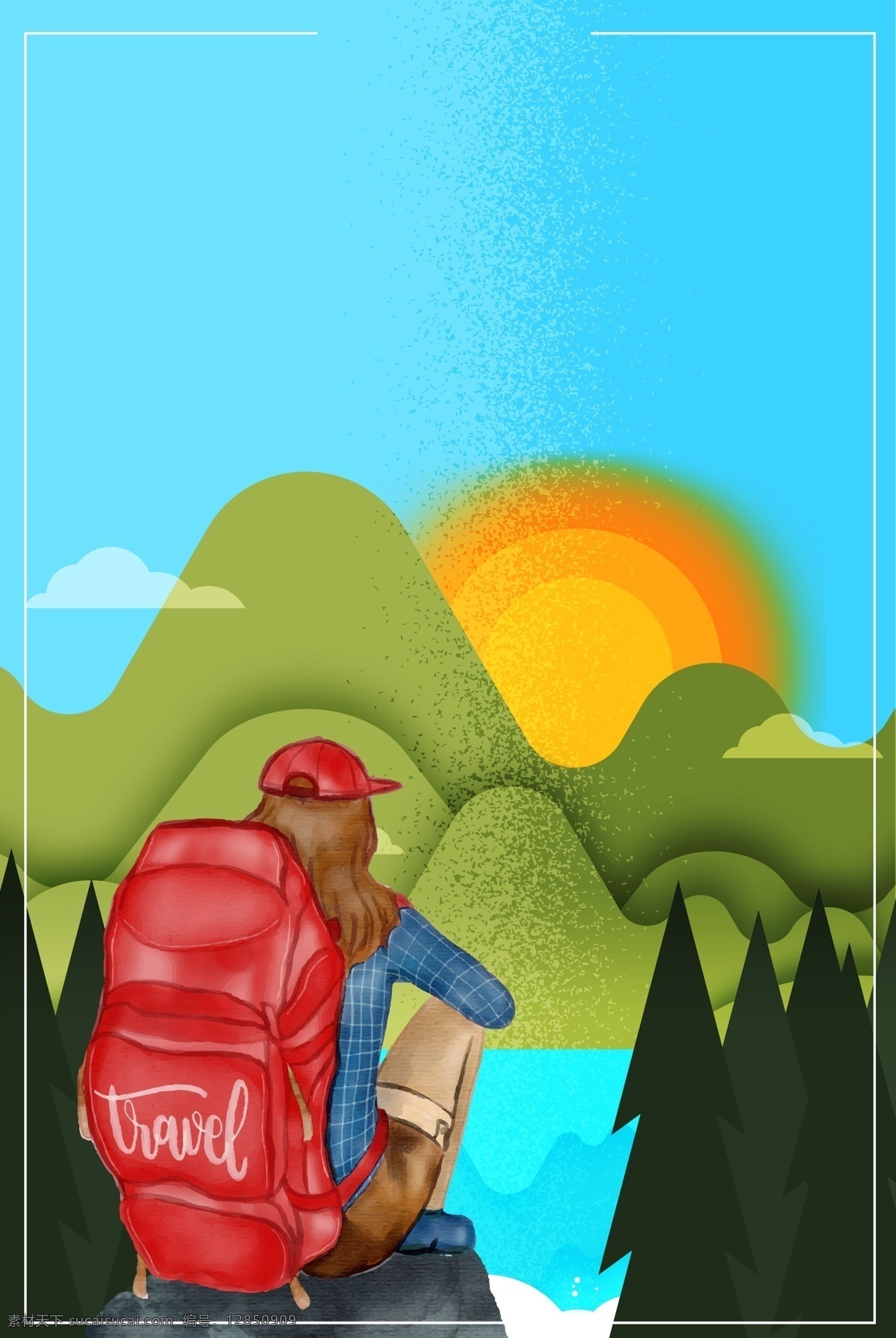 手绘 户外 野营 旅游 背景 卡通背景 手绘背景 登山挑战 登山展板 登山广告