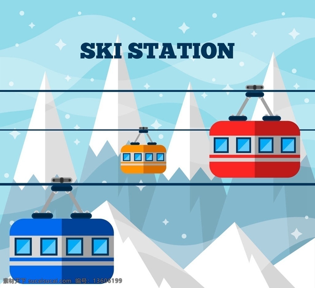 雪山 滑雪 缆车 风景图片 冬季 雪花 创意 滑雪缆车 矢量 高清图片