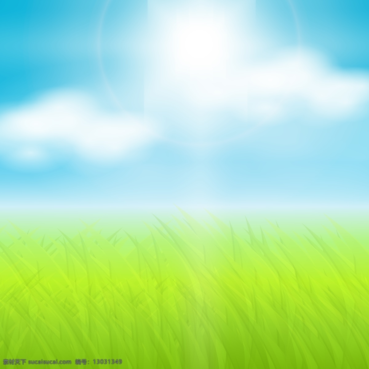 明媚阳光草地 草地 阳光 草原 风景 云朵 光纤 插画 背景 天空 矢量图 自然风景 自然景观 矢量