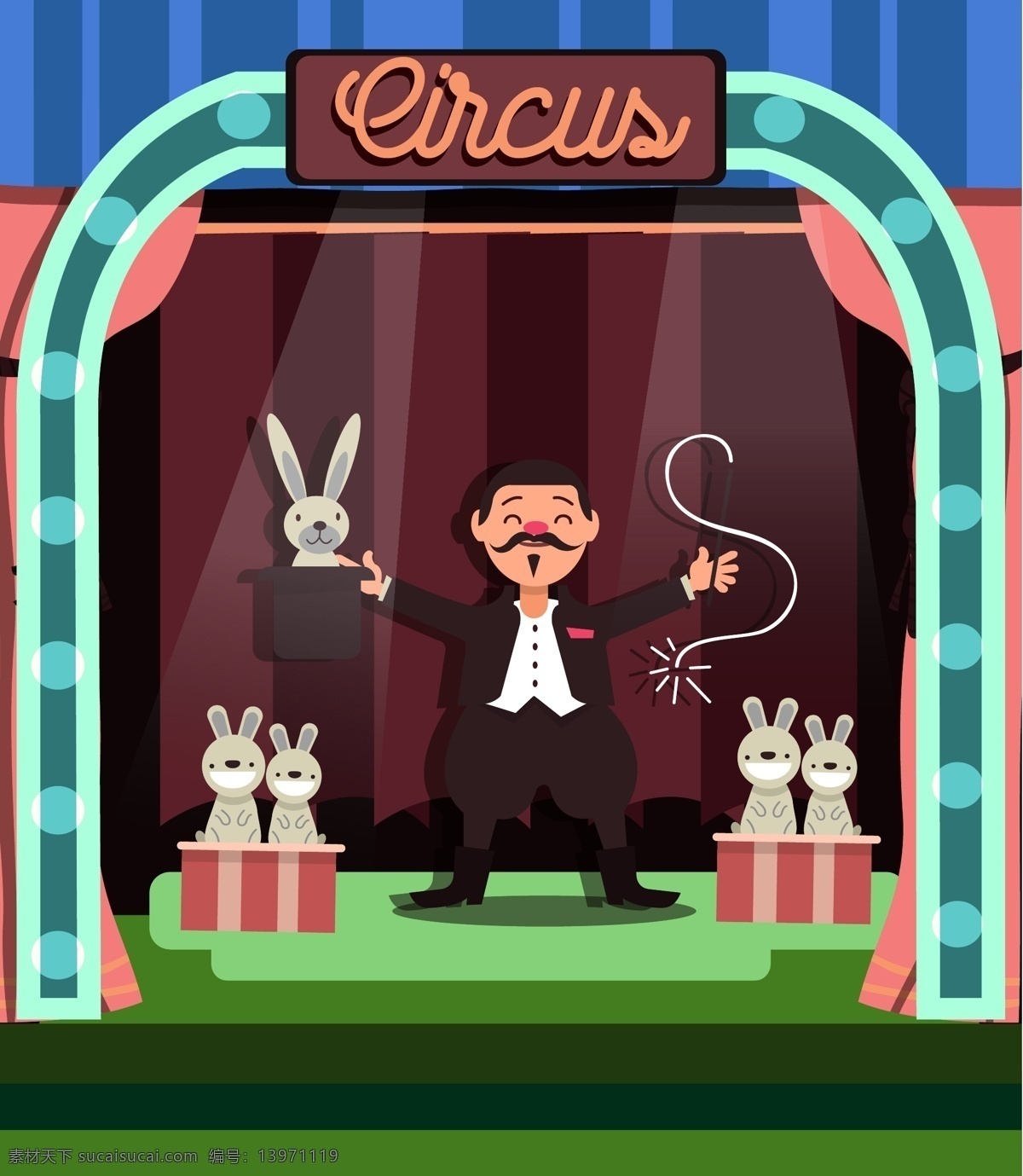 舞台 表演 魔术师 男子 创意 兔子 矢量 高清图片